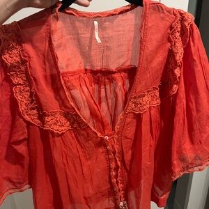 Free People Red Sheer Blouse